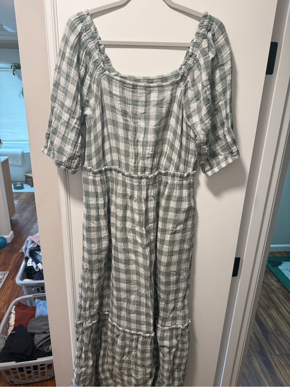 UpWest Green Plaid Maxi Dress with Smocked Waist